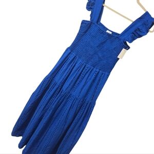 NWT Grace + Karma Eyelet Maxi Dress W/Flutter Sleeves, Royal Blue Women's Size L